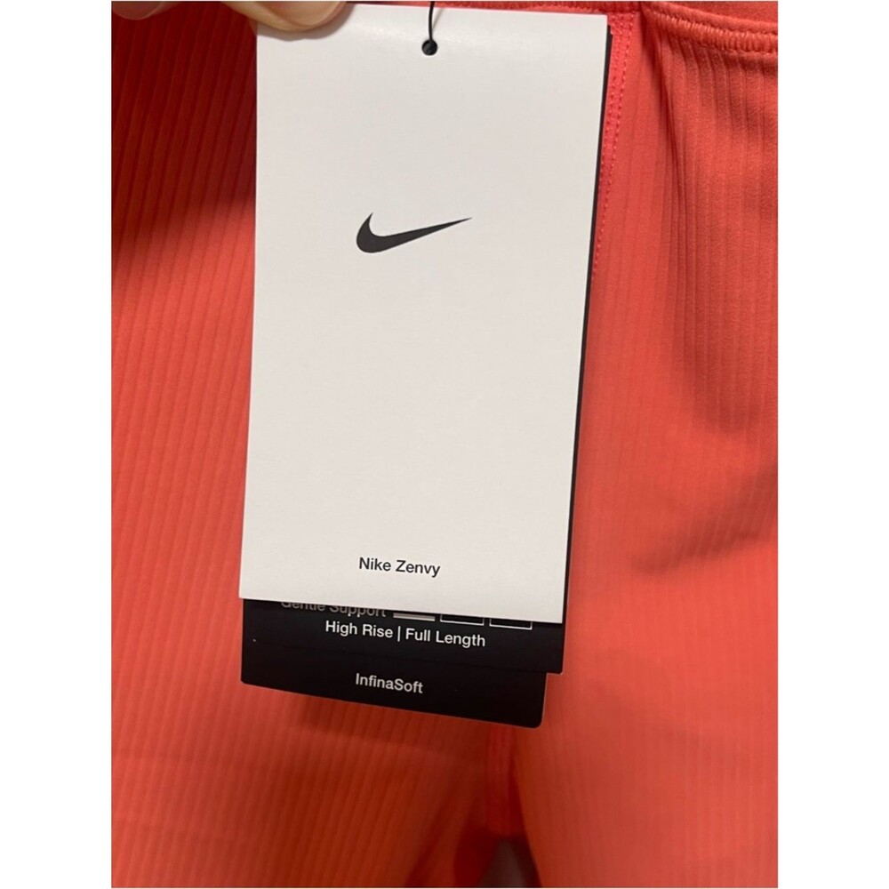 Nike Zenvy Rib Women's High-Waisted Full-Length Flared Leggings coral size L NWT - Picture 9 of 12